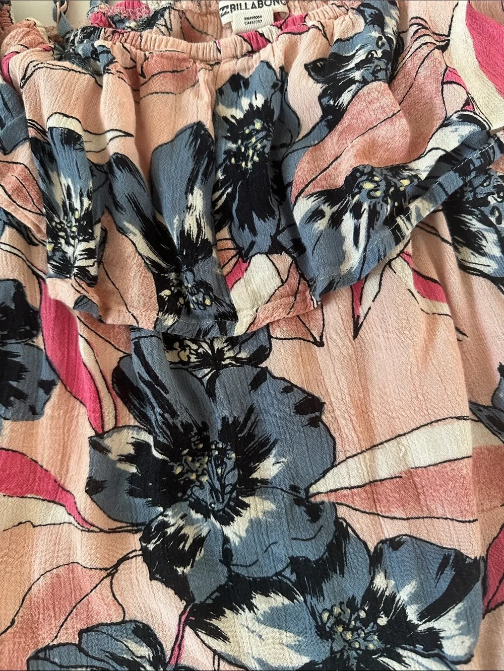 Billabong Pink Floral Off-Shoulder Camisole with Navy Blooms